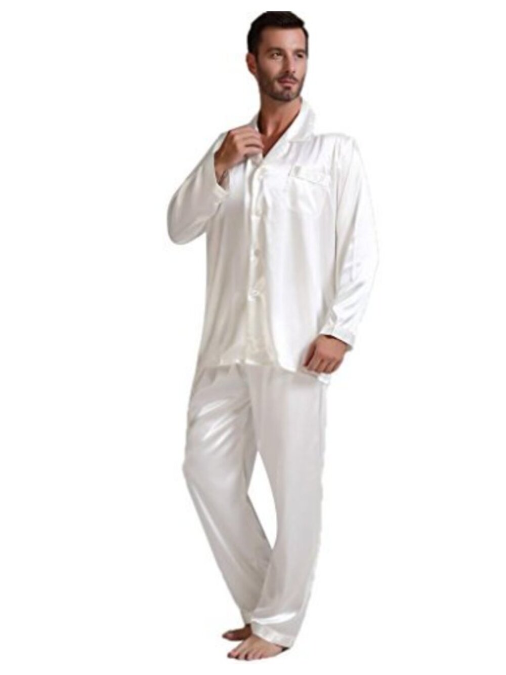 Men's Satin Long Button-Down Pajama Set with Pants